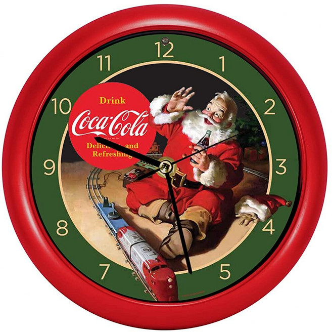 228086 Coca Cola 90주년 기념 산타와 기차 크리스마스 캐롤 사운드 시계 20.3cm(8인치), 228086 Coca Cola 90주년 기념 산타와 기