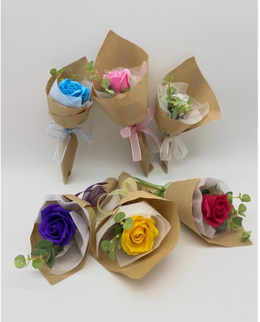 비비드컬러 비누꽃 미니 꽃다발 빼빼로세트, 흰색, 1개