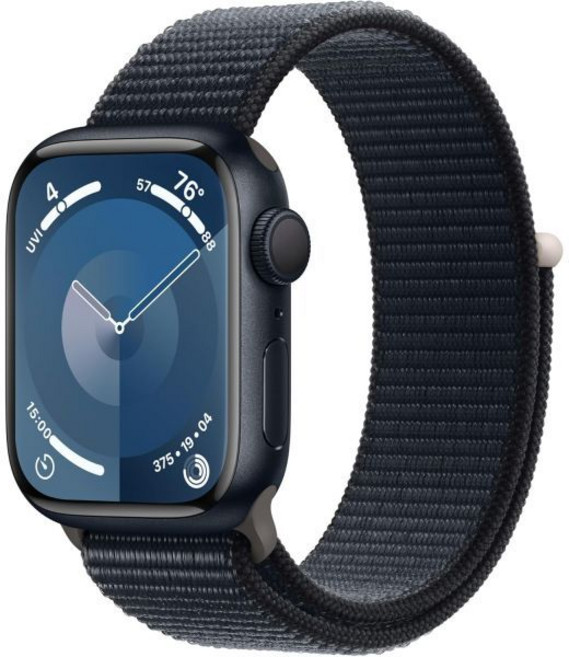 애플 워치 시리즈 9 GPS 41mm 스마트워치 미드나이트 알루미늄 케이스와 스포츠 루프 원사이즈 피트니스 트래커 ECG 앱 항상 켜져 있는 레티나 디스플레이 탄소 중립, Midnight Aluminum Case with Mi, 41mm Case, One Size - fits 130–200mm wris, Midnight Aluminum Case with Mi, 1