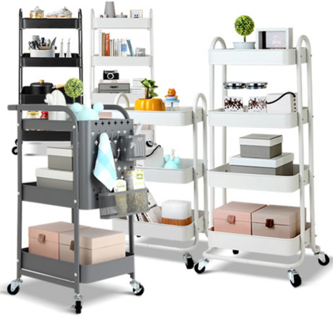 아카시아리빙 이동식 트롤리 정리함바구니 메탈랙 틈새 수납선반, 디트 이동식트롤리 4단 블랙, 블랙