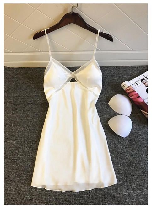 日式蕾絲V領吊帶睡衣 - 夏季薄款絲綢性感家居服