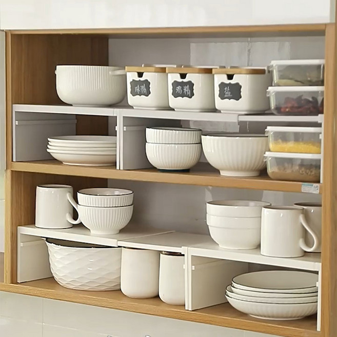 홈비 딱맞게 넓이조절 상부장 그릇 접시 정리대 선반, 화이트, 1개