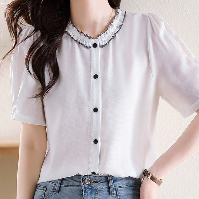 주디앤 포핀 레이스 반팔 블라우스