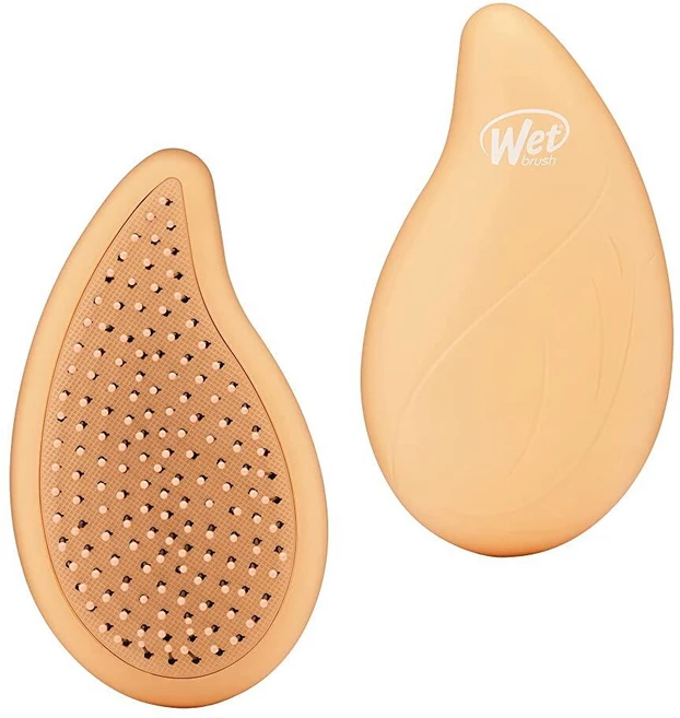 Wet Brush Go GREEN 그린 코코넛 오일이 함유된 팜 디탱글링 헤어 브러시 - 통증 없는 매우 부드러운 디탱글러 빗살이 엉킴을 쉽게 미끄러지듯 미끄러짐 젖은 & 건조, 오렌지/코코넛, 1개 - 쿠팡