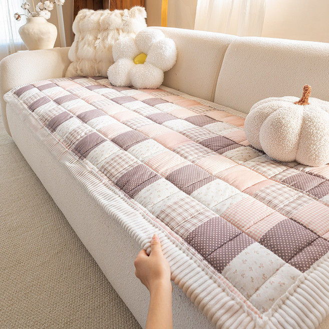 FEIFAN 소파패드 4인용 순면 미끄럼 방지 격자무늬 사계절 공용 패드