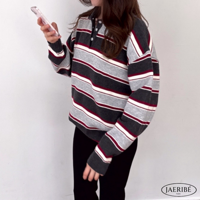 쩨리베 스트라이프 카라 니트 루즈핏 국내제작