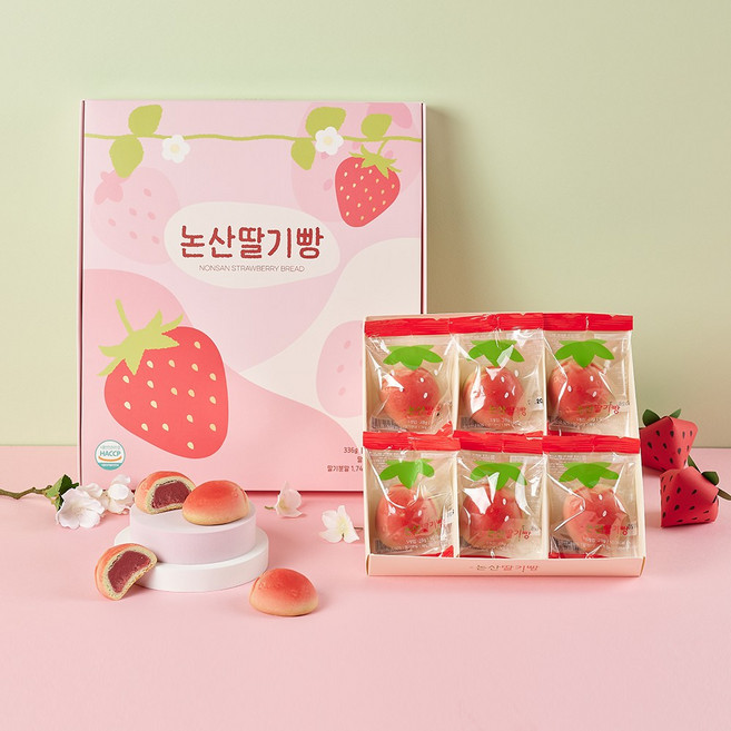 논산 딸기빵 (간식 디저트 선물용), 1개, 168g