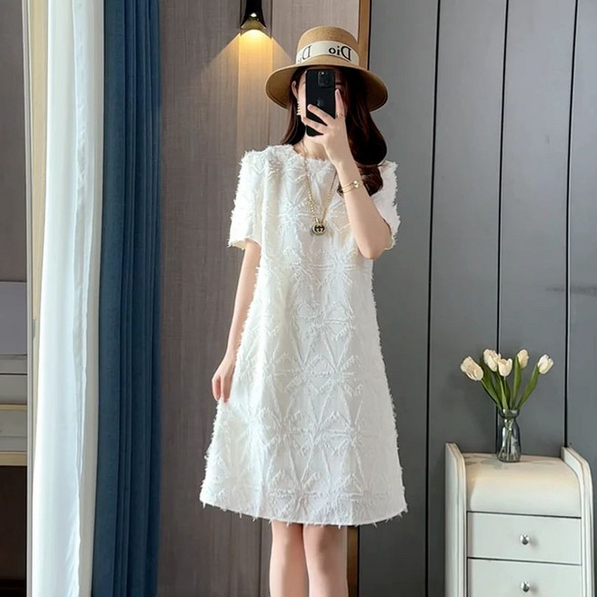 【顯瘦法式】連衣裙 小香風連衣裙 蕾絲連衣裙 A字裙 流蘇連衣裙 夏季新款 輕奢歐貨 設計感 約會通勤 氣質女神, HSYP#2526#白色