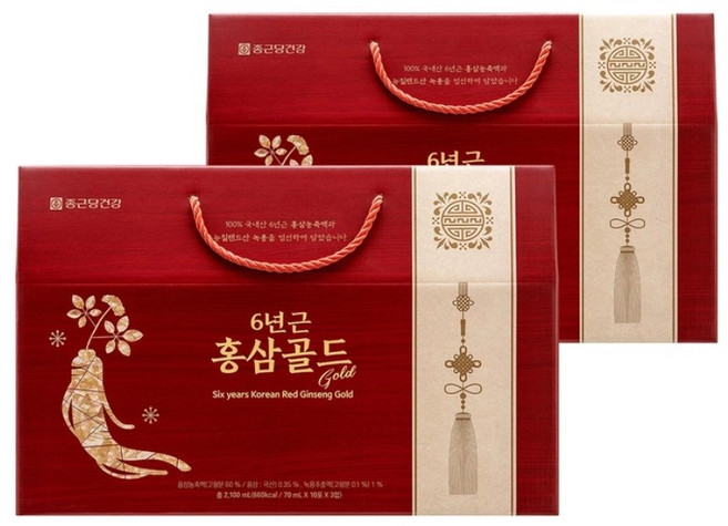 종근당건강 6년근 홍삼골드 70mlx30포x2 녹용 농축액기스 즙 달임 진액 부모님 추석 설날 명절선물세트, 2개, 2.1L
