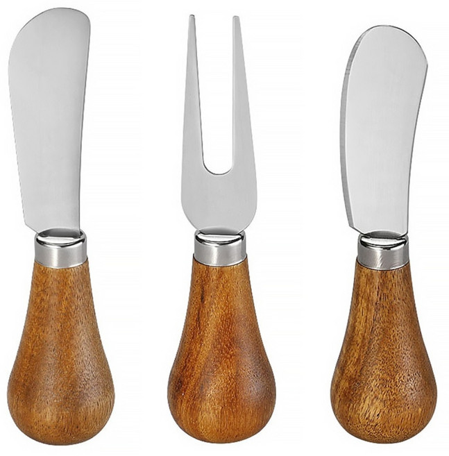 리브문 스텐 잼 버터 나이프 포크 커트러리 3종, 1세트, 우드