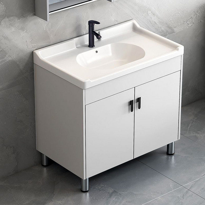 고급 세면대 하부장 세트 일체형 세면기 화장실 카운터 세면대 욕실 수납장 +수전, 흰색