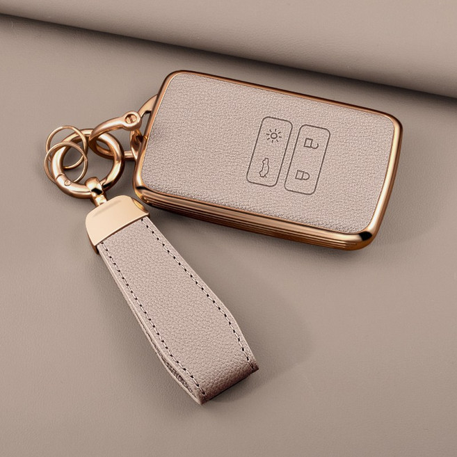 HAKO 소프트 가죽TPU 차키케이스+키홀더 (르노삼성호환 ), S-02, 핑크베이지