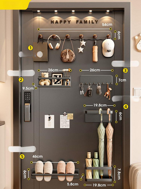 현관문수납선반 자석옷걸이 키홀더, 1개, 5종 6개 우산걸이 수납선반 행잉 긴