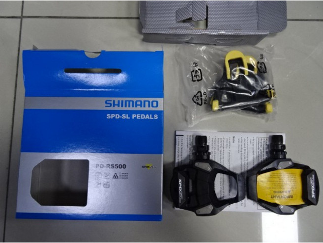 Shimano PD-RS500 SPD-SL 公路車卡踏 易脫卡易上卡 踏板 附扣片 黑色 盒裝 RS550 R400, 1個
