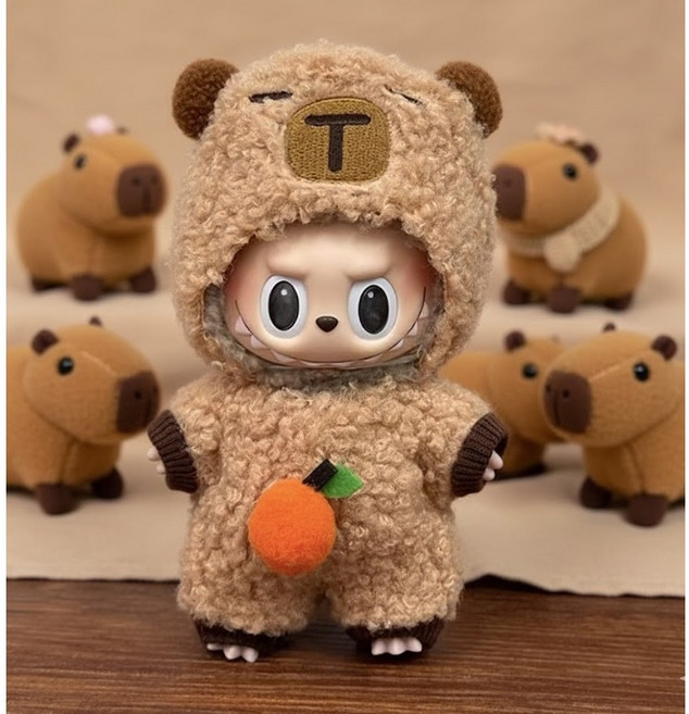 (핑크팝) 라부부 인형 키링 옷 카피바라 모자 옷 2 종 세트 라부부꾸미기 라부부123세대 라부부인형옷 인형옷, 1개, 브라운