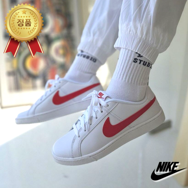 [정품 AS가능] 나이키 우먼스 코트 로얄 화이트 레드 발편한 패션화 조깅화 학생화 교복화 발편한 스니커즈 749867-114
