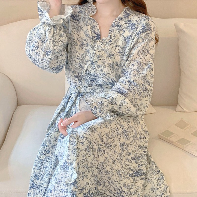 러빙리 벨로아가운 여성 러블리 파자마 긴팔 잠옷 홈웨어 샤워 로브 가운