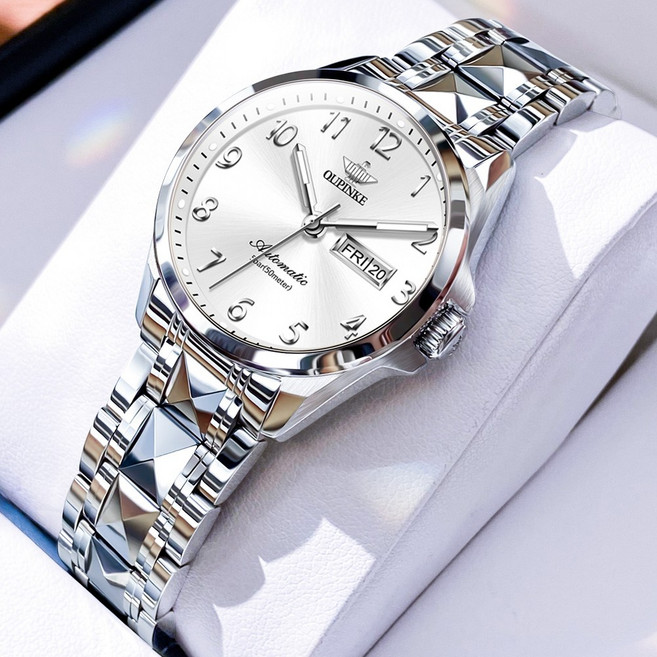 OUPINKE 여성시계 기계식 오토매틱 럭셔리 명품 워터프루프 야광 메탈시계