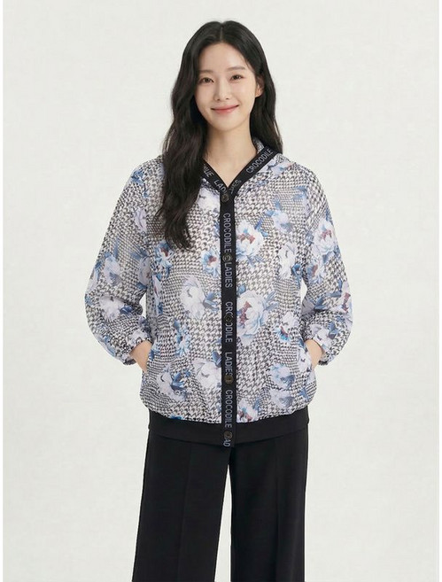 크로커다일레이디 화이트 플라워 프린트 후드 일체형 점퍼 CLCMJP215