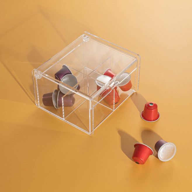 아크릴 4칸 보관함 고급형 캡슐 정리 티백 보관 소품정리대 화장솜케이스 뚜껑형, [고급형]아크릴 4칸 보관함, 1개