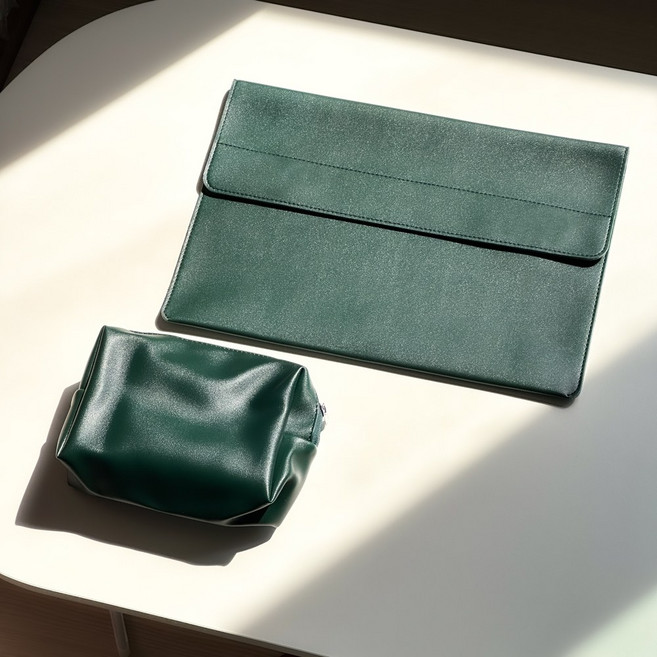 리브헤븐 노트북파우치 맥북 아이패드 가죽 파우치 케이스, 다크그린, 1개