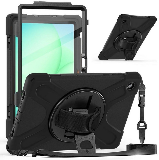 KAHITE Case for Galaxy Tab A11+ Plus 2025 with Screen Protector+360 Rotating Hand Strap&Stand+Sho, Black