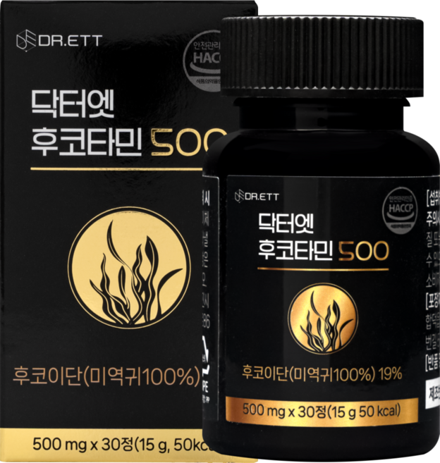 닥터엣 후코이단 후코타민 500 국내산 미역귀 100% 효능 효과 100 분말 홍삼 강황, 1개, 30정