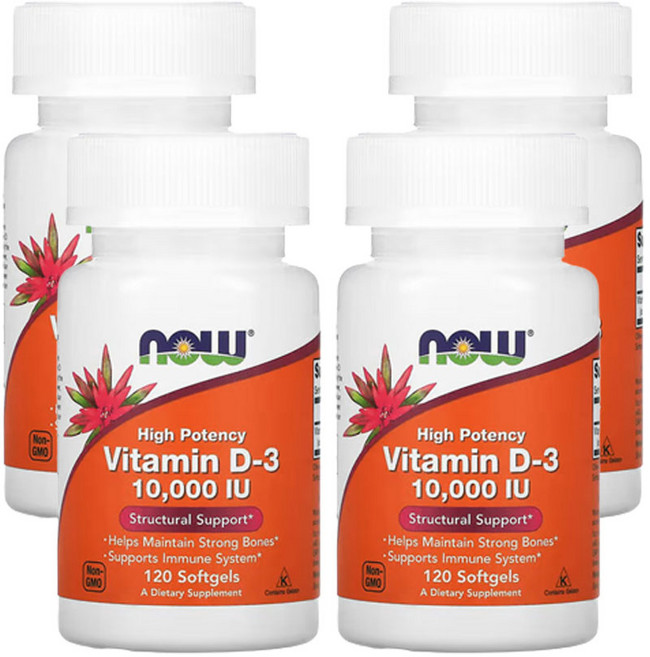 나우푸드 고효능 비타민 D-3 10 000 IU 120 소프트젤, 120정, 4개