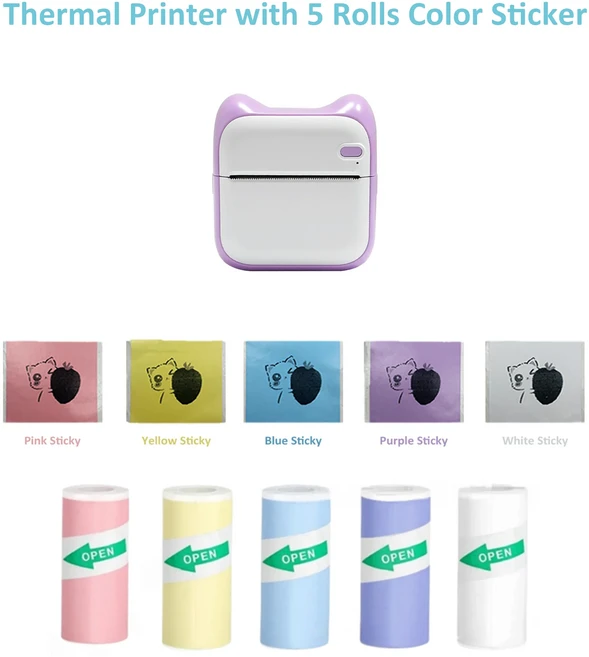 미니 열전사 프린터 열 라벨 스티커 주변부용 다채로운 자체 접착 무잉크 인쇄 사진 그림 A31, 01 Purple5 Color Sticky, 01 Purple5 Color Sticky