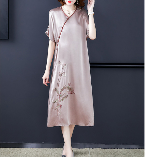 SAMARA 여성용 여름 우아한 여성스러운 실크 롱 원피스 sOPS264