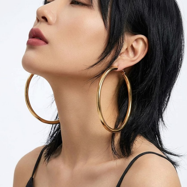 볼드 빅링 원터치 링귀걸이 클럽 파티 포인트