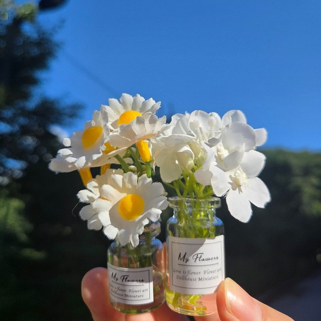 단비루리 납골당 꾸미기 미니어쳐 조화 꽃병 (2P세트), 2개, 화이트 데이지 세트