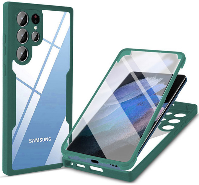 삼성 갤럭시 S22 울트라 S21 FE A72 A52 A32 A22 A12 A21S A71 A51 A02S A03S Transp 360 학위 전체 범위 보호 전화 케이스