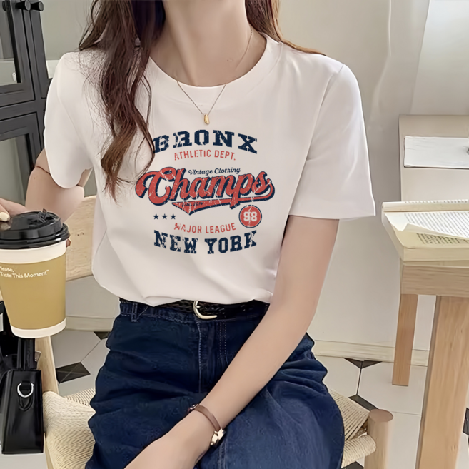 DADADA 여성 라운드 반팔티 면 프린팅 반팔티 1p