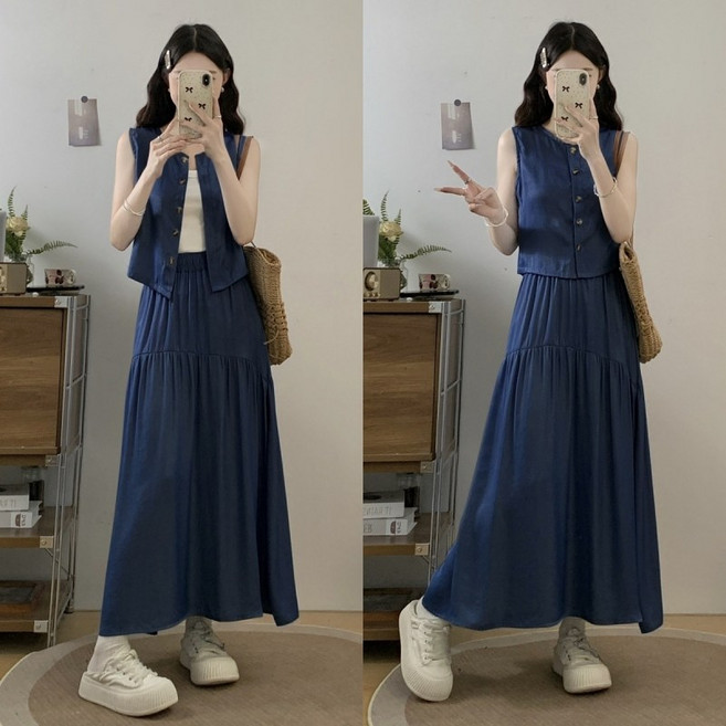 여름 여성 빅사이즈 투피스 세트 데일리룩 오피스룩 치마 투피스 하객룩 롱 스커트 세트