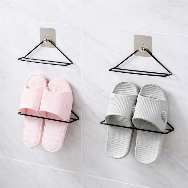 무타공 슬리퍼 걸이 욕실 실내화 거치대 벽걸이, 블랙, 1개