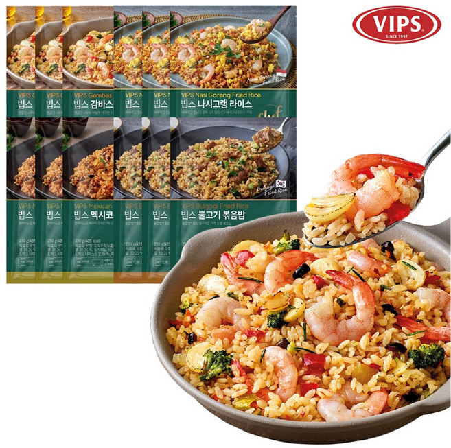 VIPS 빕스 볶음밥 4종 230g 12개 혼합세트(멕시코3+불고기3+감바스3+나시고랭3)