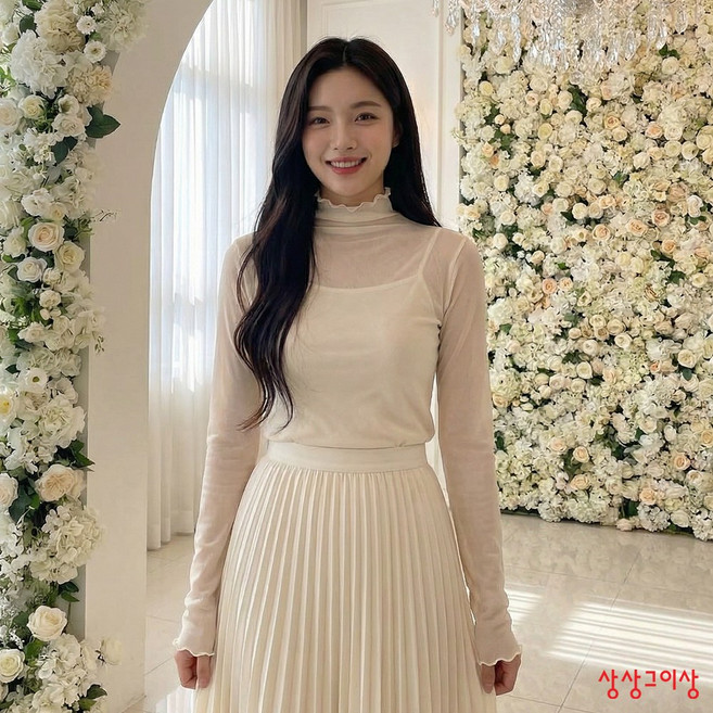 상상그이상 여성용 시스루 폴라 티셔츠