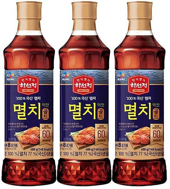 하선정 남해안 명품 멸치액젓, 400g, 3개