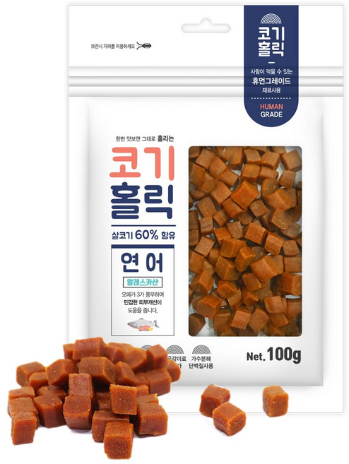 코기홀릭 져키 반려견 간식, 연어, 100g, 3개