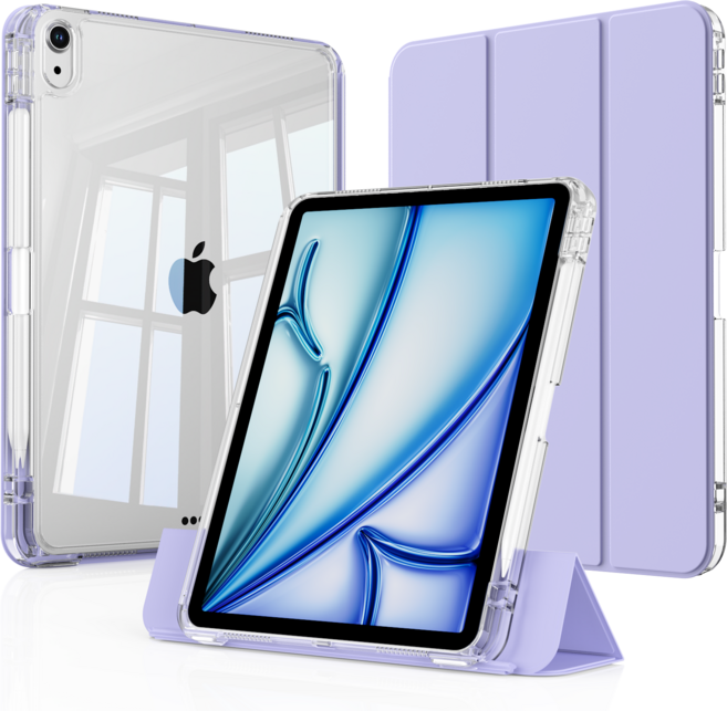 AOUB iPad 보호 케이스 펜 슬롯 4코너 에어백 보호 낙하 방지 및 굽힘 방지 분리형 내마모성 고화질 투명 아크릴 백 커버가 있는, 보라, 1개