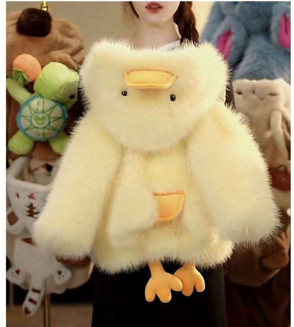 노란색 오리 점퍼 귀여운 옷 파티소품 할로윈 두꺼운 동물옷 유니크