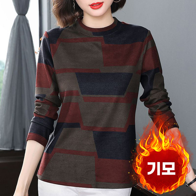 Neirny 중년여성 기모 긴팔 티셔츠 기모 엄마복 봄 가을 겨울 루즈핏 빅사이즈 캐주얼 상의