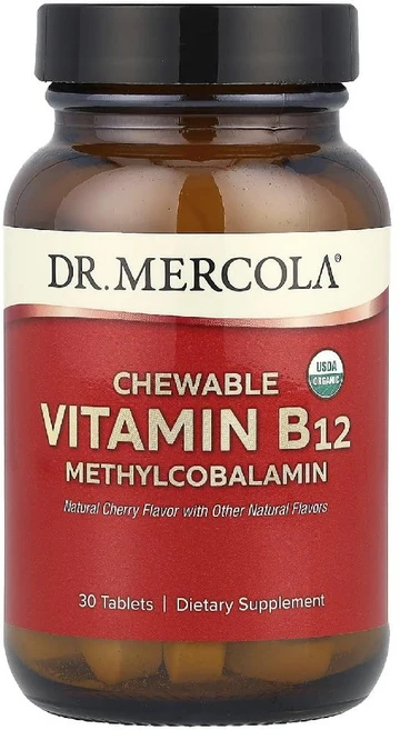 Dr. Mercola 츄어블 비타민B12 메틸코발라민 천연 체리 30정 Mercola (닥터 머콜라), 1개 - 쿠팡