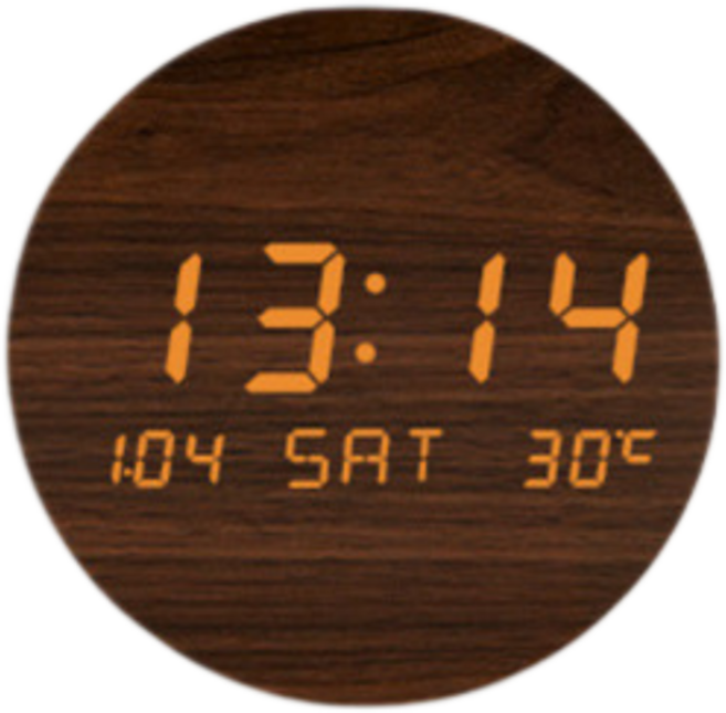 LED靜音電子時鐘 數碼萬年曆 溫度顯示 8000毫安培, LED圓形木制鐘-棕木色, 棕木色