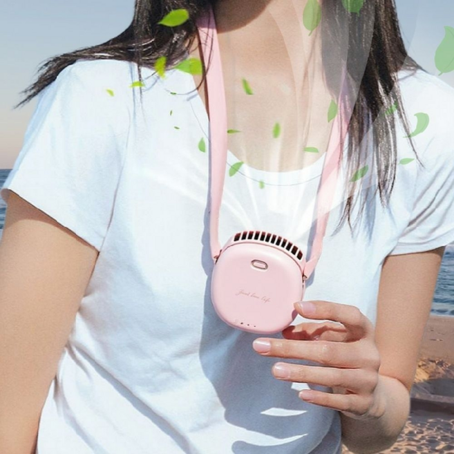 누벨리 휴대용 선풍기 넥밴드 허리 목걸이 저소음, 멜로우핑크