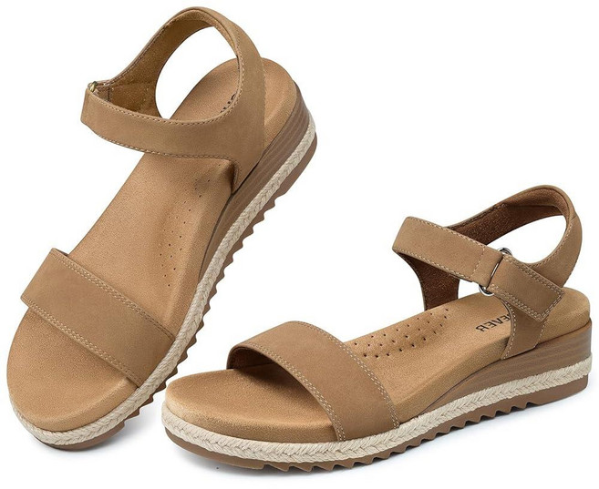 [미국수입정품] SHIBEVER Dressy 웨지 여성용 샌들: Espadrille 여름 캐주얼 플랫폼 아치 서포트 편안한 워킹 샌들 신발 살구. 300730
