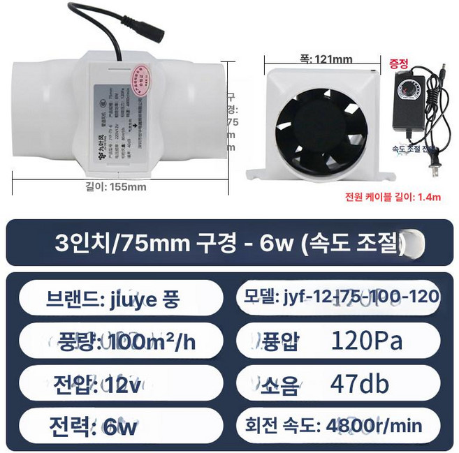 태양광 환풍기 단열 배기팬 배관 환기 고효율패널, 3인치 100 220v가변속도변압기