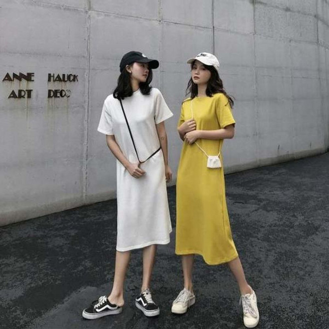 고급스러운 컬러 민무늬 디자인 롱 슬림 원피스 홈웨어 무지원피스