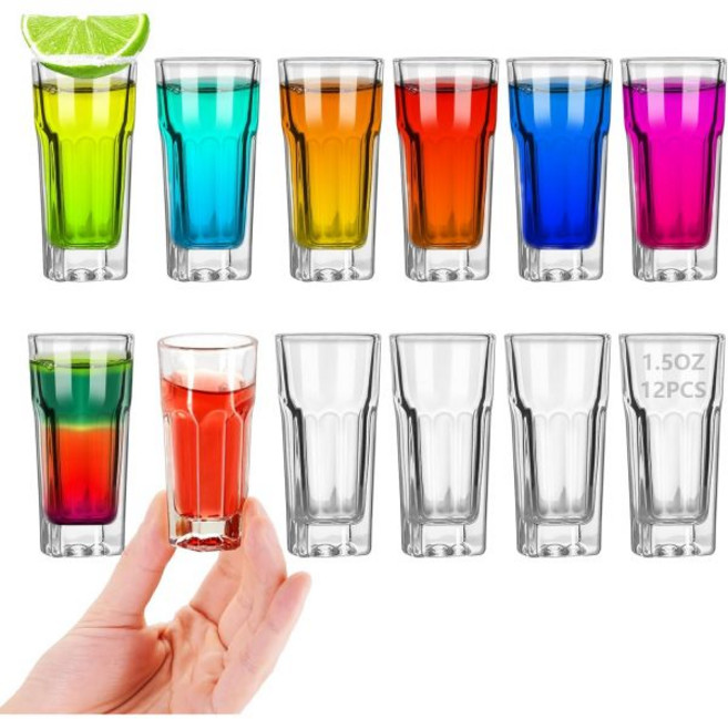 12개 세트 1.5온스 샷잔 무거운 받침대 작은 술 및 증류주 잔 내구성 강한 데킬라 바 알코올 에스프레소 샷용 슈터 / 45ml, 12